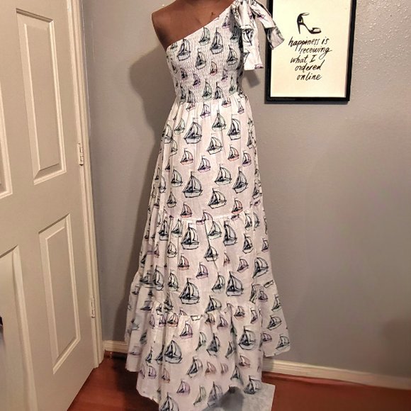 Kathleen Maeve Lauren Maxi Dress | Blue Sailboats NWOT - Picture 4 of 12